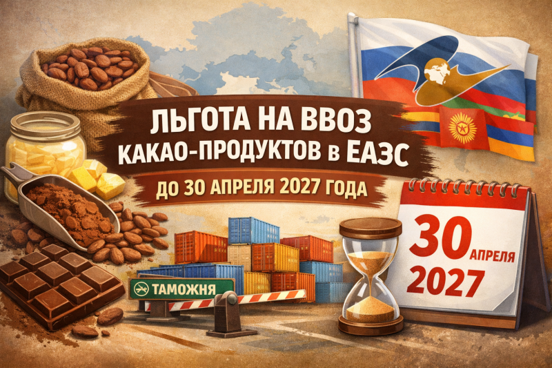 Временная тарифная льгота на ввоз какао-продуктов в ЕАЭС до 30.04.2027